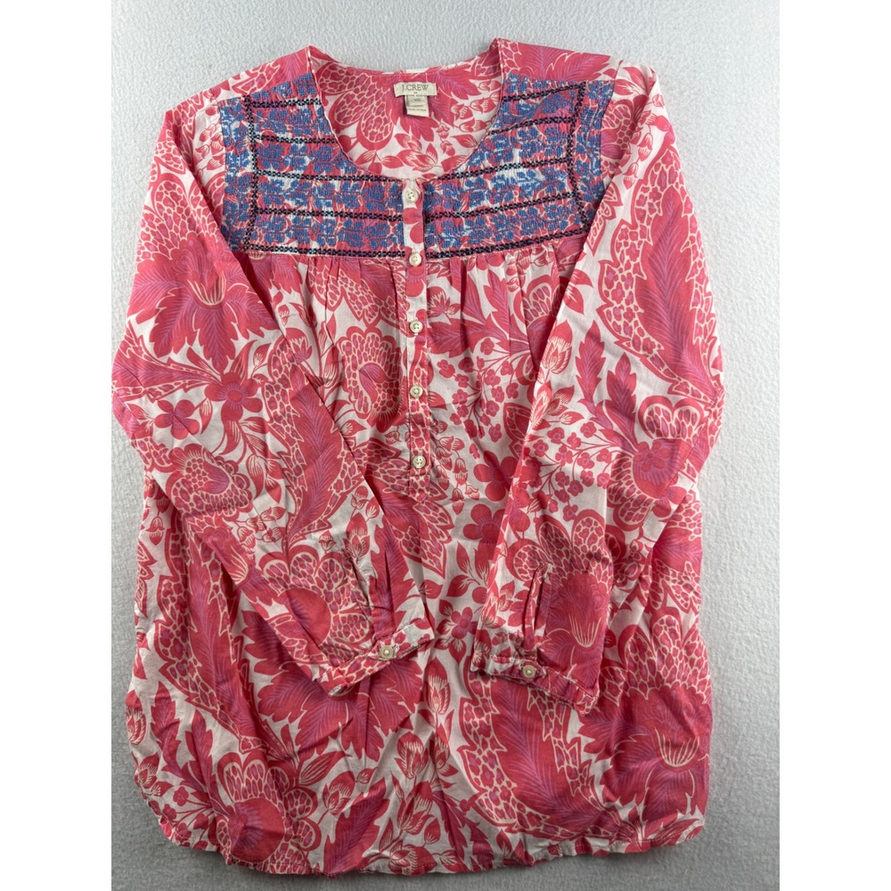 J.Crew Pink Floral Pomegranate Embroidered Cotton Voile Blouse Top XS C1597